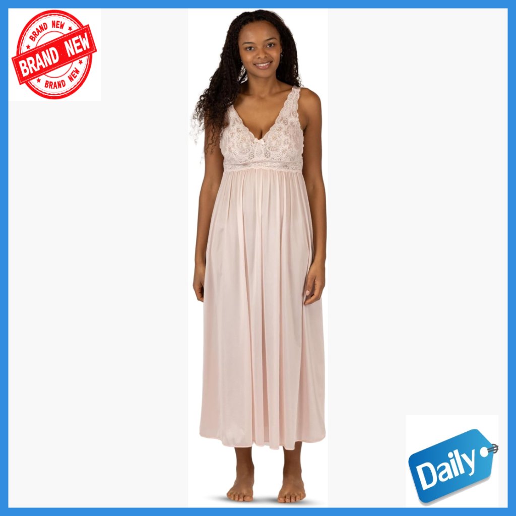 Silky Floral Lace Nightgown, Sleeveless Slim Fit, 53" Length, 1x Size